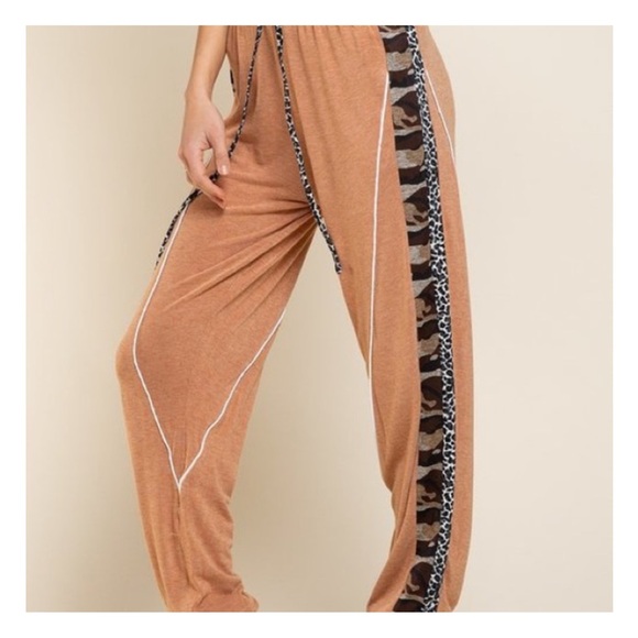 💝Boutique~ POL🐆Animal Print Trim Burnt Topaz Joggers - Picture 6 of 7